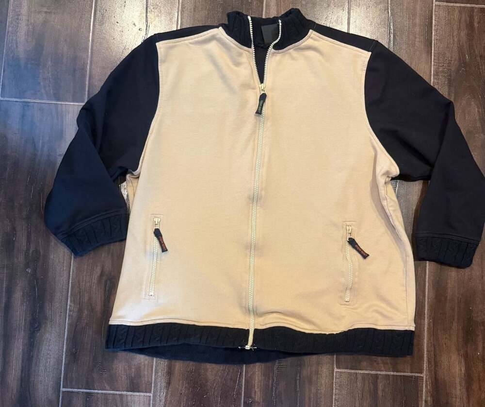 Onque Sport Full Zip Jacket Beige Black Colorblock Knit